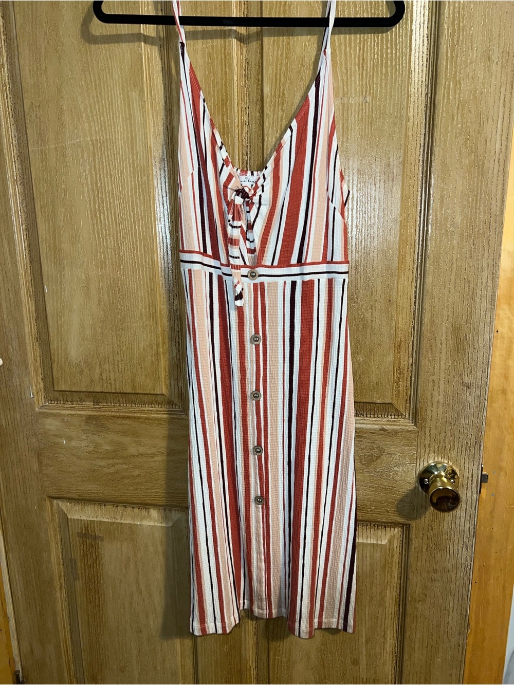 Love Tree Striped Tank Top in Rust, White & Maroon. Size large